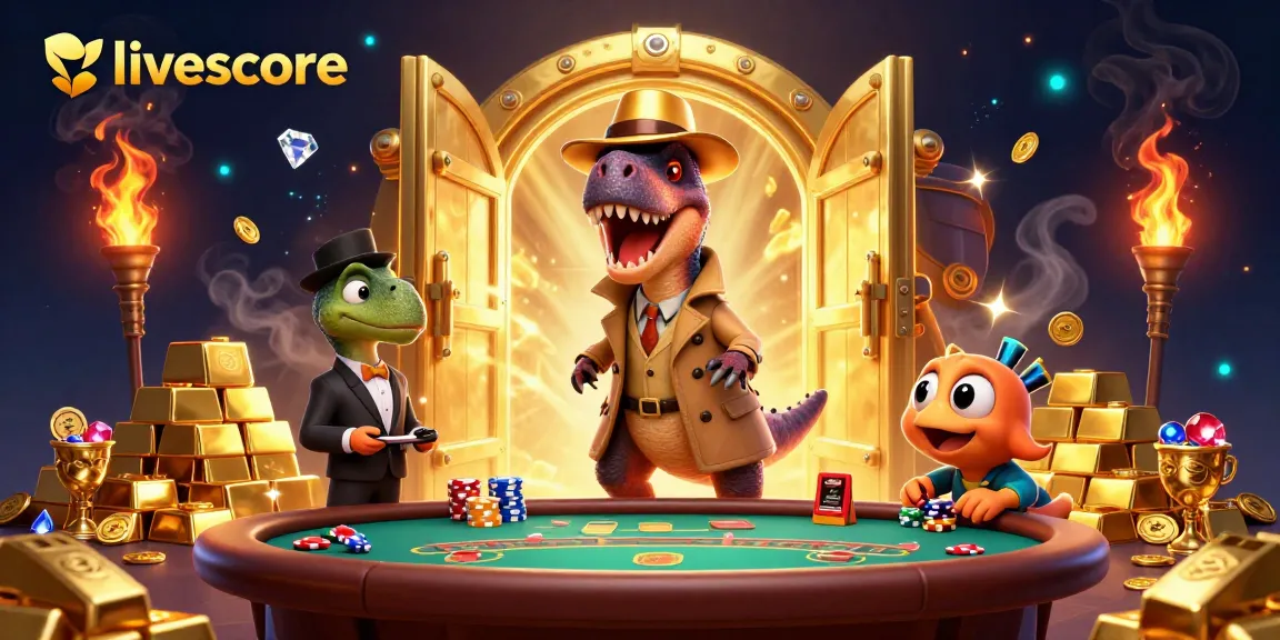 Engaging livescore action featuring cartoon velociraptor and stegosaurus in a dynamic blackjack scene.