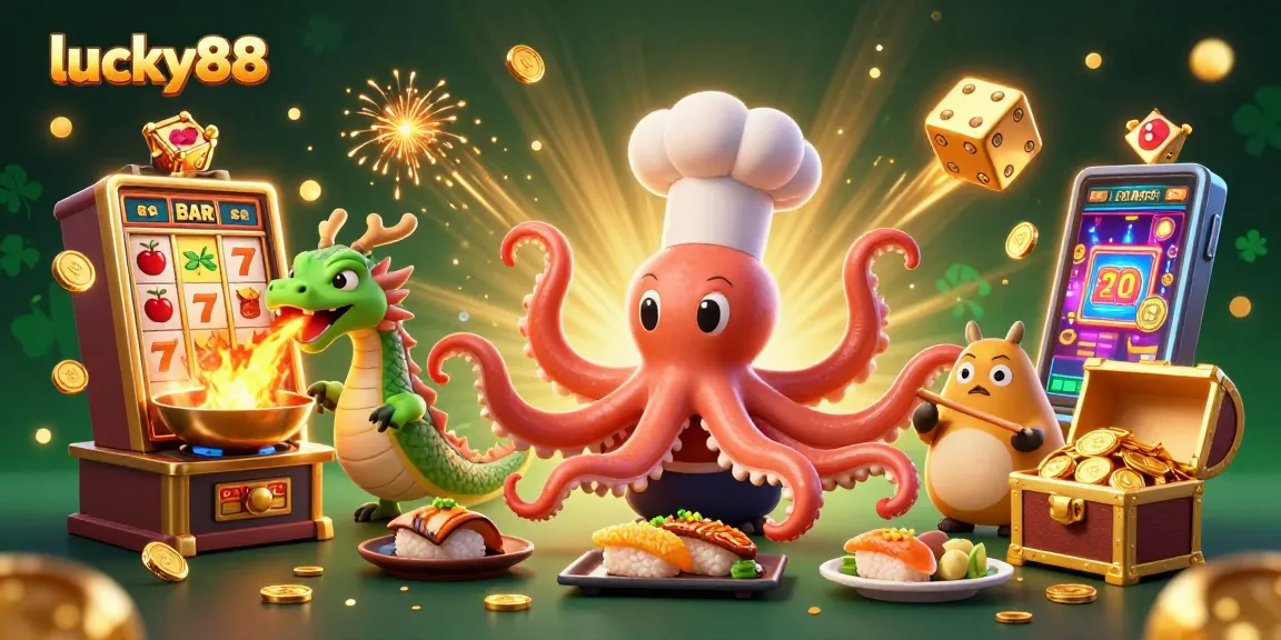 Experience the thrill of lucky88 with a vibrant casino-themed 3D illustration featuring engaging characters and dynamic game elements.
