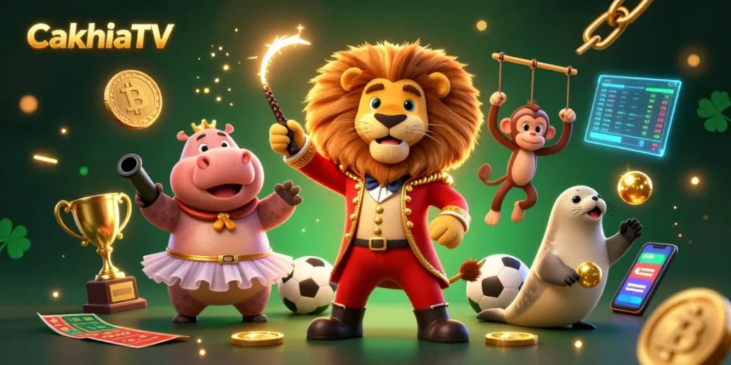CakhiaTV enhances your betting experience with vibrant characters amid energetic sports elements.